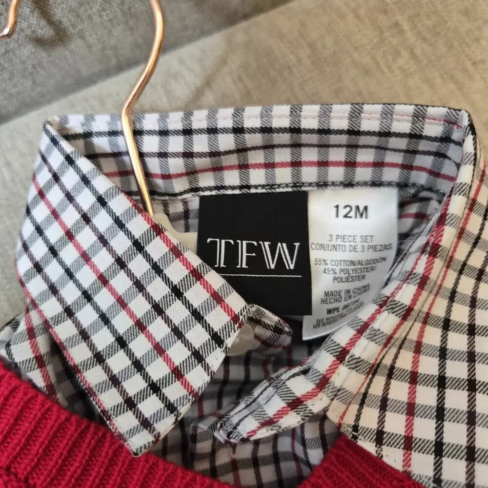 TFW Long Sleeve Button Up Shirt With a Christmas Vest New NWT Photos Party